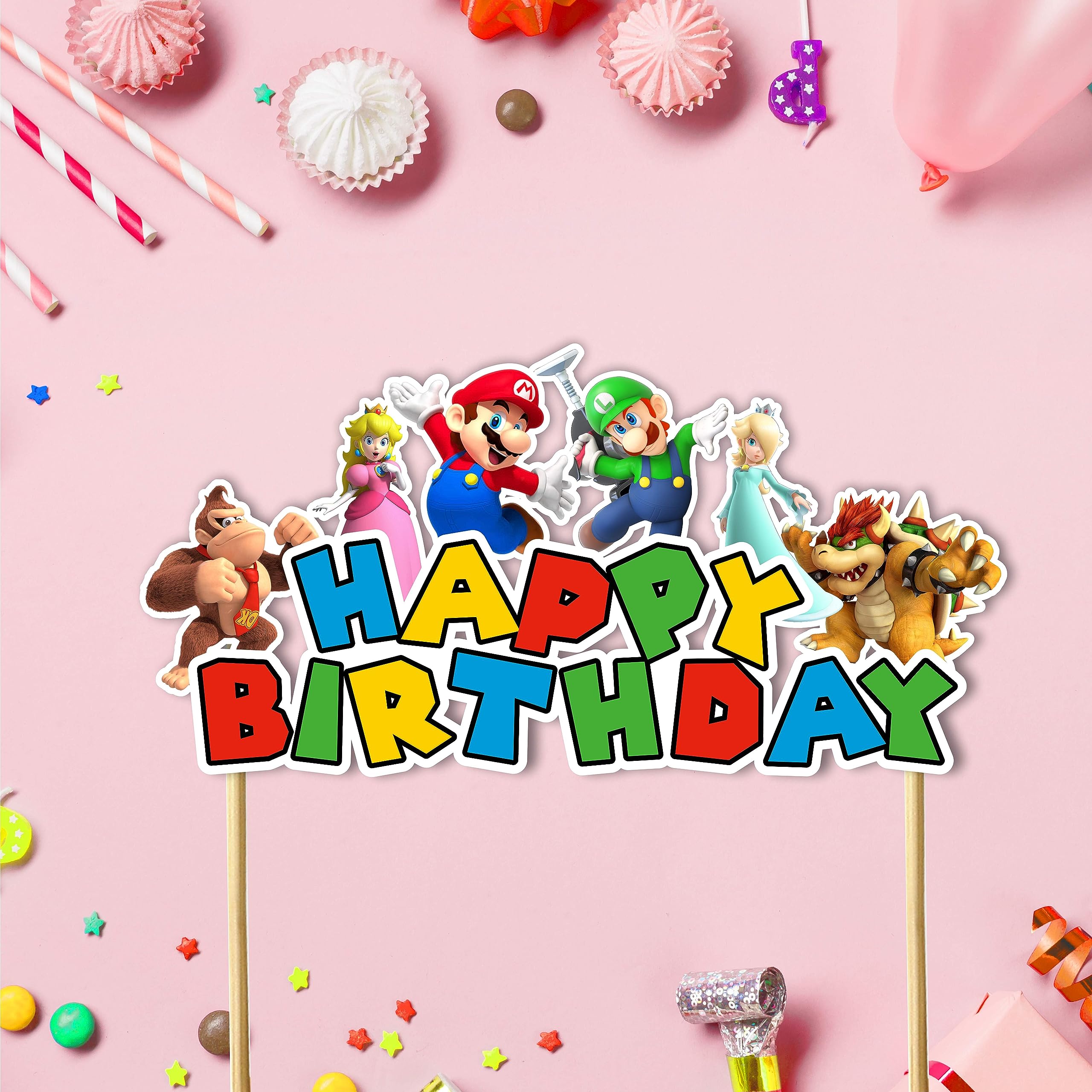 Seyal Vintage Video Game Happy Birthday Cake Topper – Retro Gaming Cake Decor for Parties