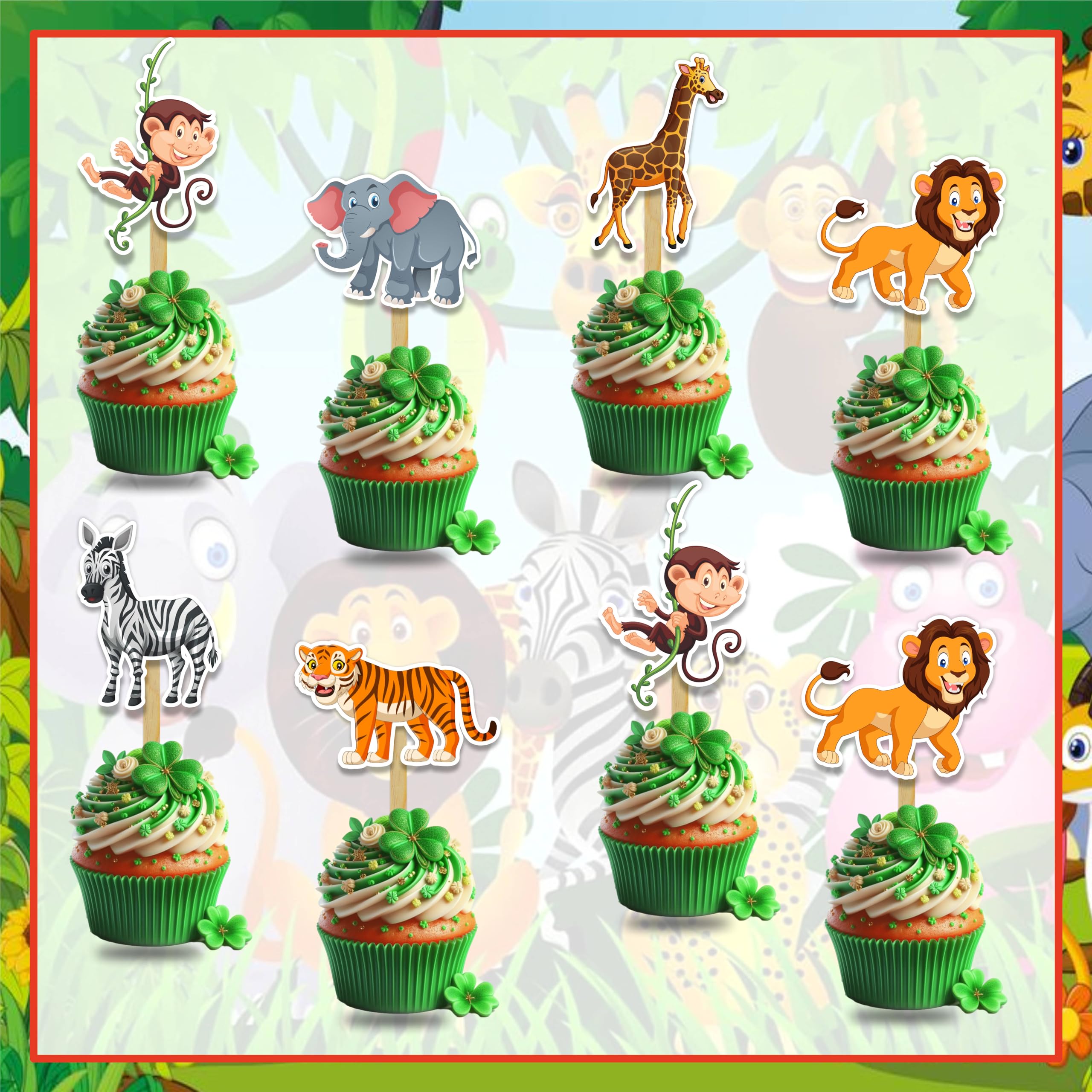 Seyal Jugle Safari Cupcake Topper – Animal-Themed Party Picks for Birthday Cupcakes, Dessert Tables, and Event Styling