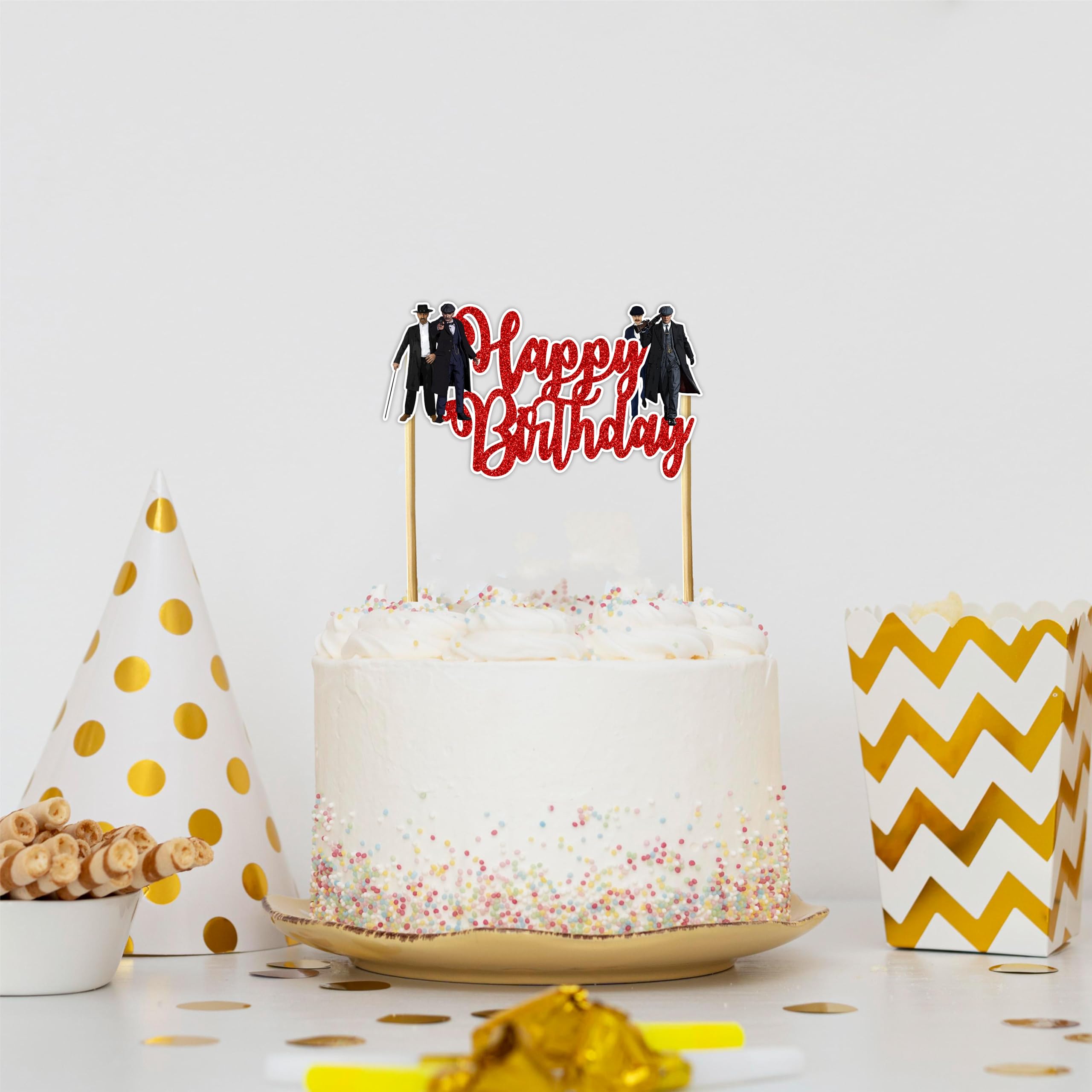 Seyal Peaky Blindrs Happy Birthday Cake Topper - Vintage Gangster Black and Gold