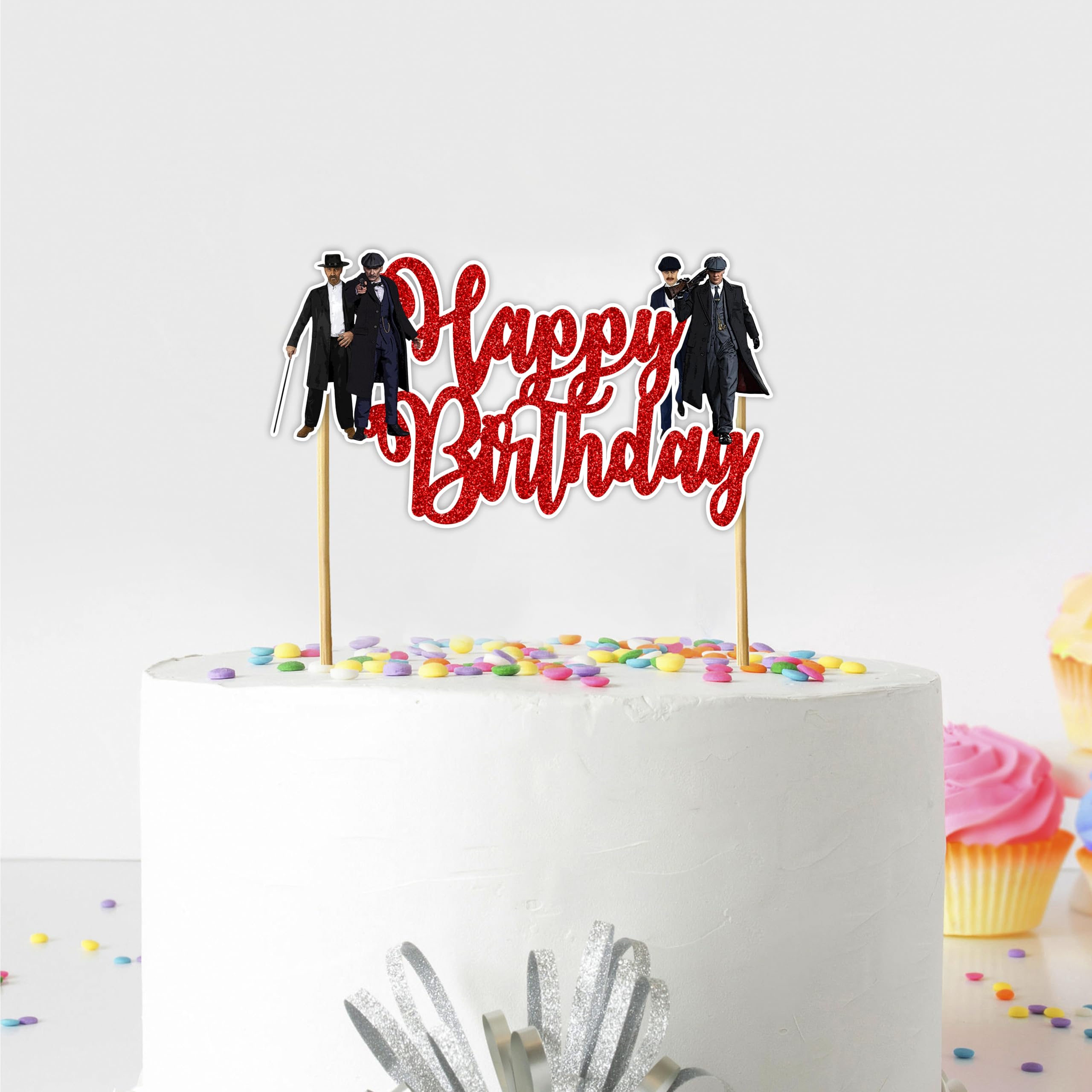 Seyal Peaky Blindrs Happy Birthday Cake Topper - Vintage Gangster Black and Gold