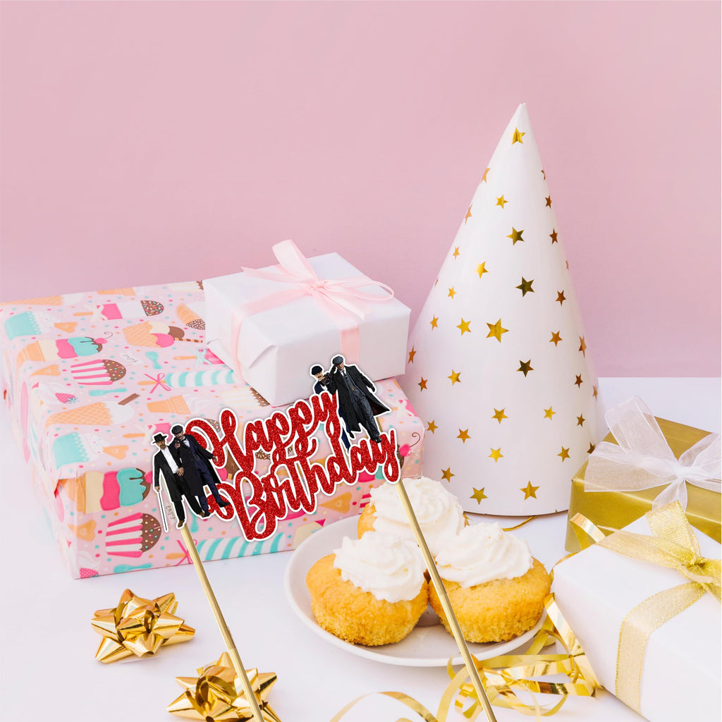 Seyal Peaky Blindrs Happy Birthday Cake Topper - Vintage Gangster Black and Gold