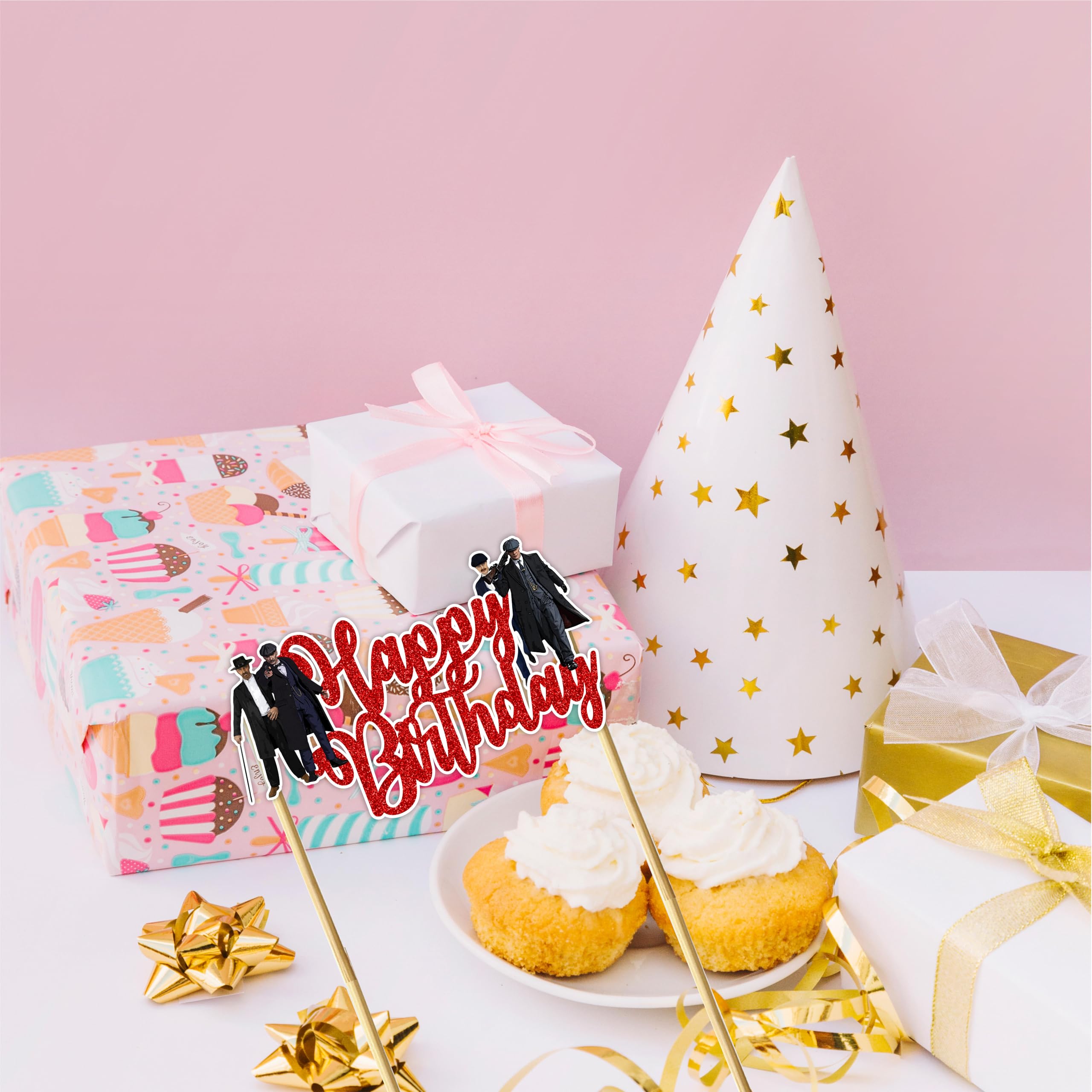 Seyal Peaky Blindrs Happy Birthday Cake Topper - Vintage Gangster Black and Gold