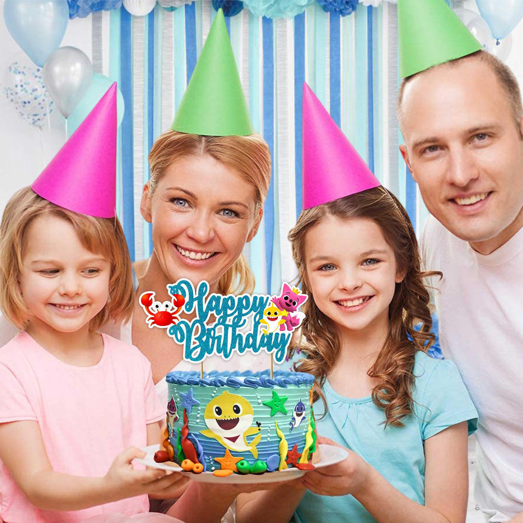 Seyal Bby Shrk Happy Birthday Cake Topper – Cute Shark Theme Decor for Ocean Parties
