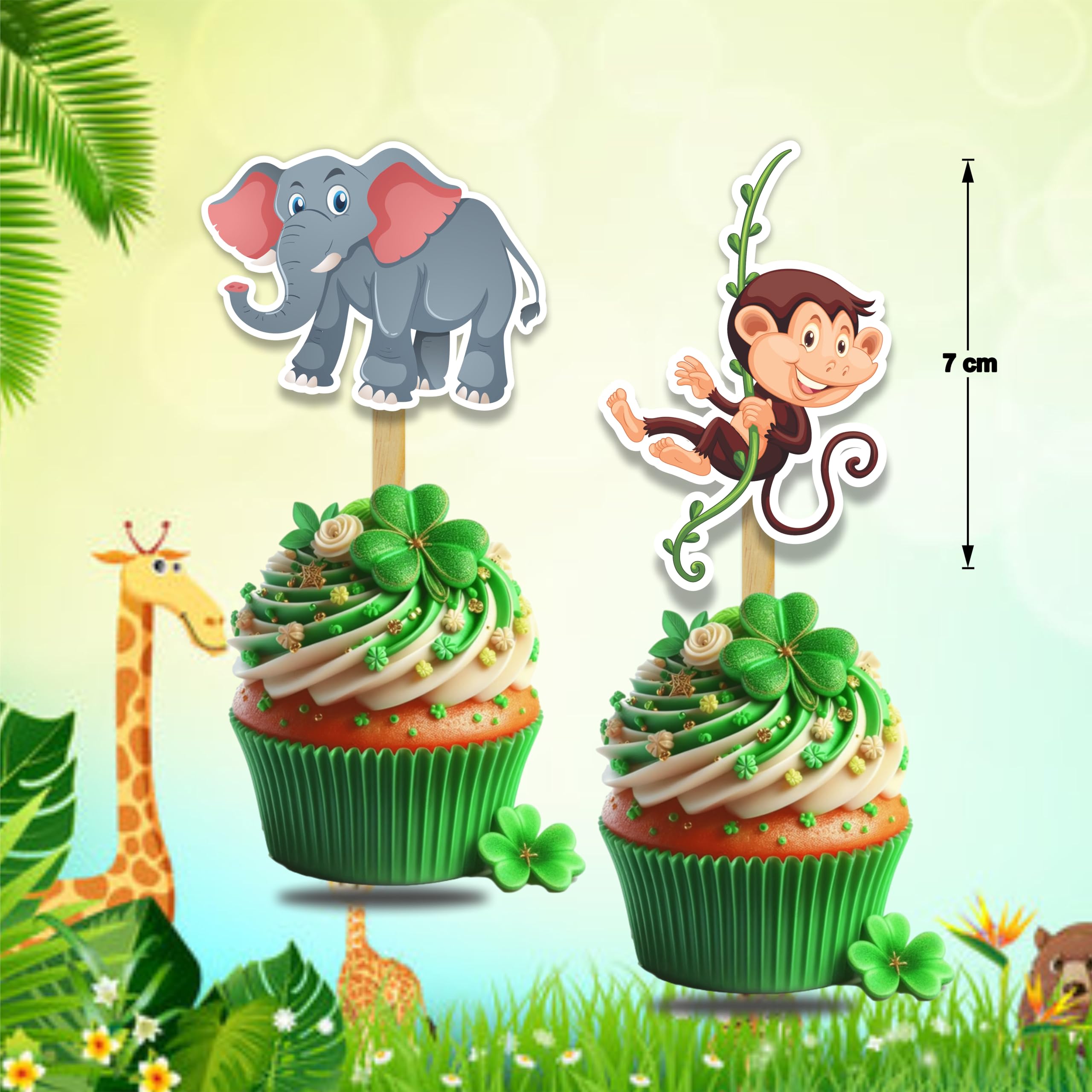 Seyal Jugle Safari Cupcake Topper – Animal-Themed Party Picks for Birthday Cupcakes, Dessert Tables, and Event Styling