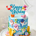 Seyal Bby Shrk Happy Birthday Cake Topper – Cute Shark Theme Decor for Ocean Parties