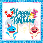Seyal Bby Shrk Happy Birthday Cake Topper – Cute Shark Theme Decor for Ocean Parties