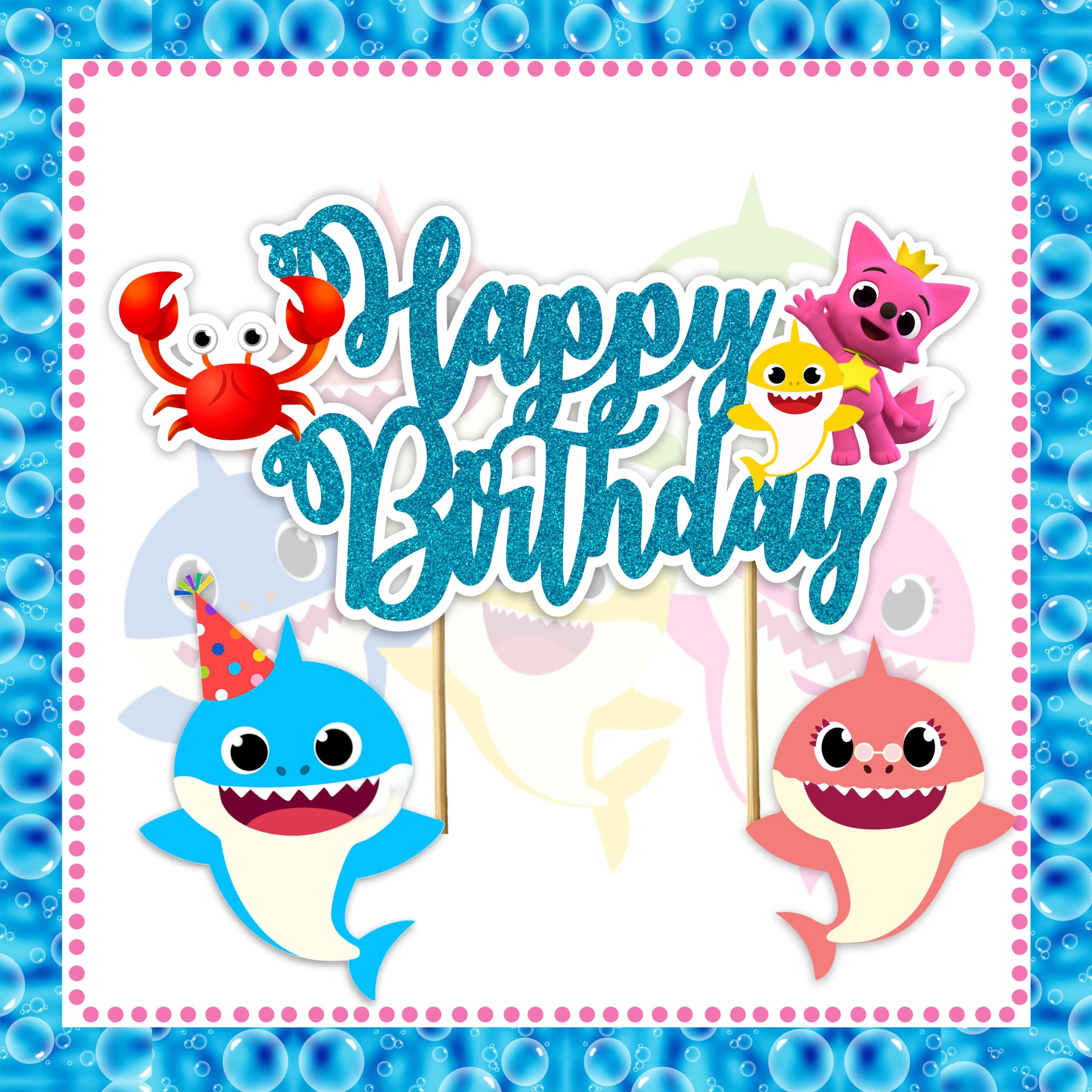 Seyal Bby Shrk Happy Birthday Cake Topper – Cute Shark Theme Decor for Ocean Parties