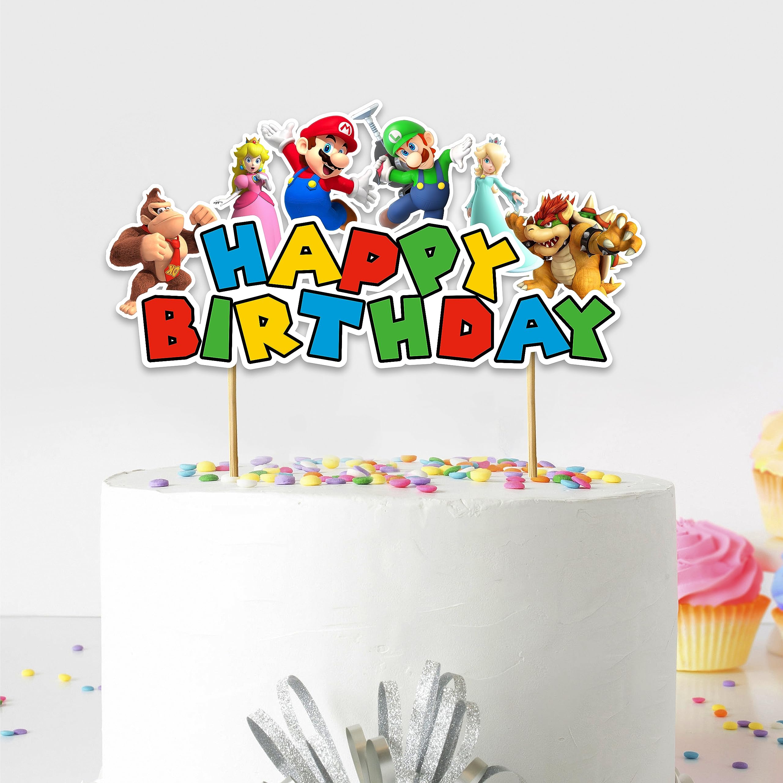Seyal Vintage Video Game Happy Birthday Cake Topper – Retro Gaming Cake Decor for Parties