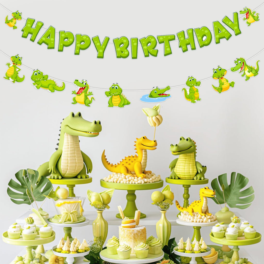 SHADOAMP Alligator Party Decorations – Crocodile Birthday Banner & Garland for Jungle Safari Theme