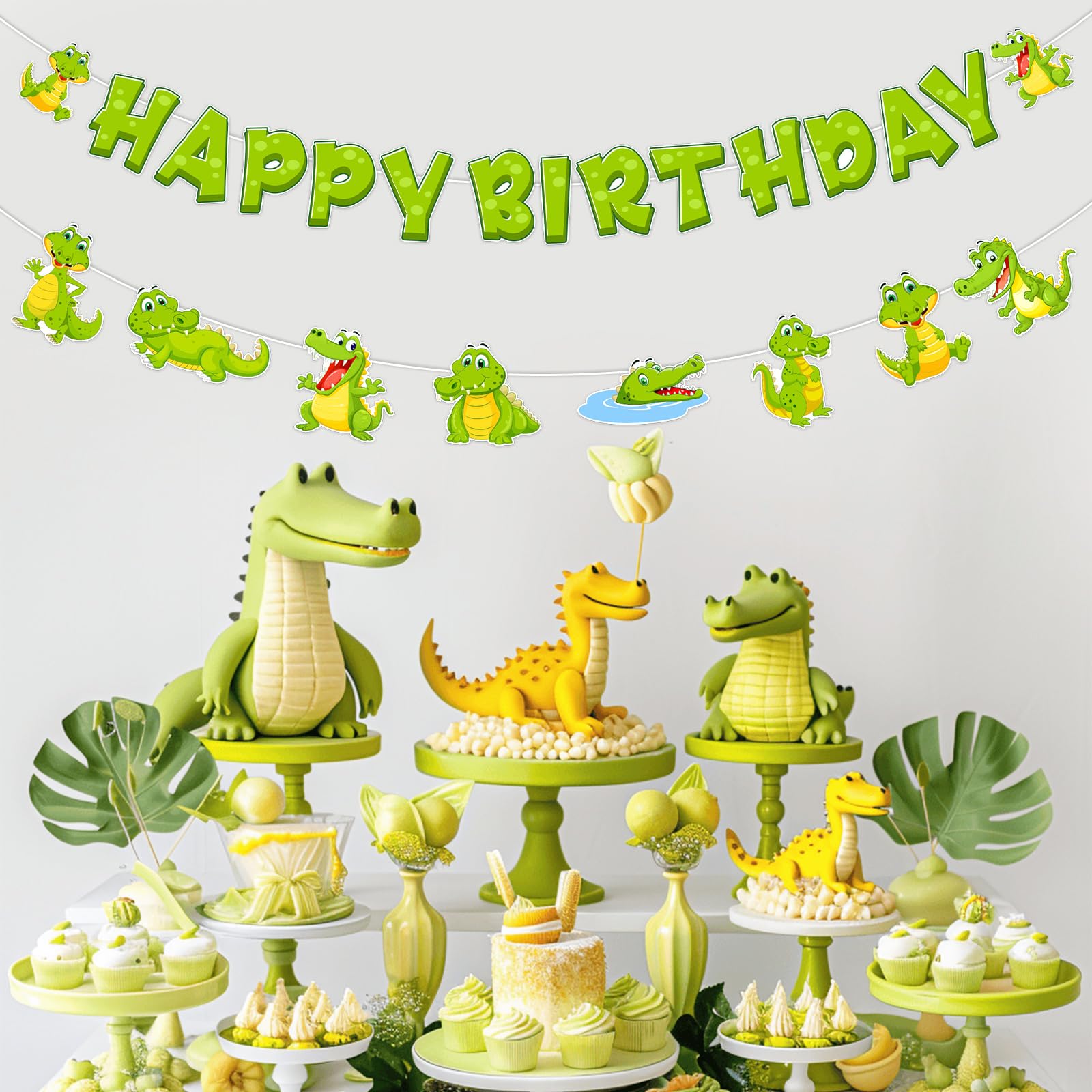 SHADOAMP Alligator Party Decorations – Crocodile Birthday Banner & Garland for Jungle Safari Theme