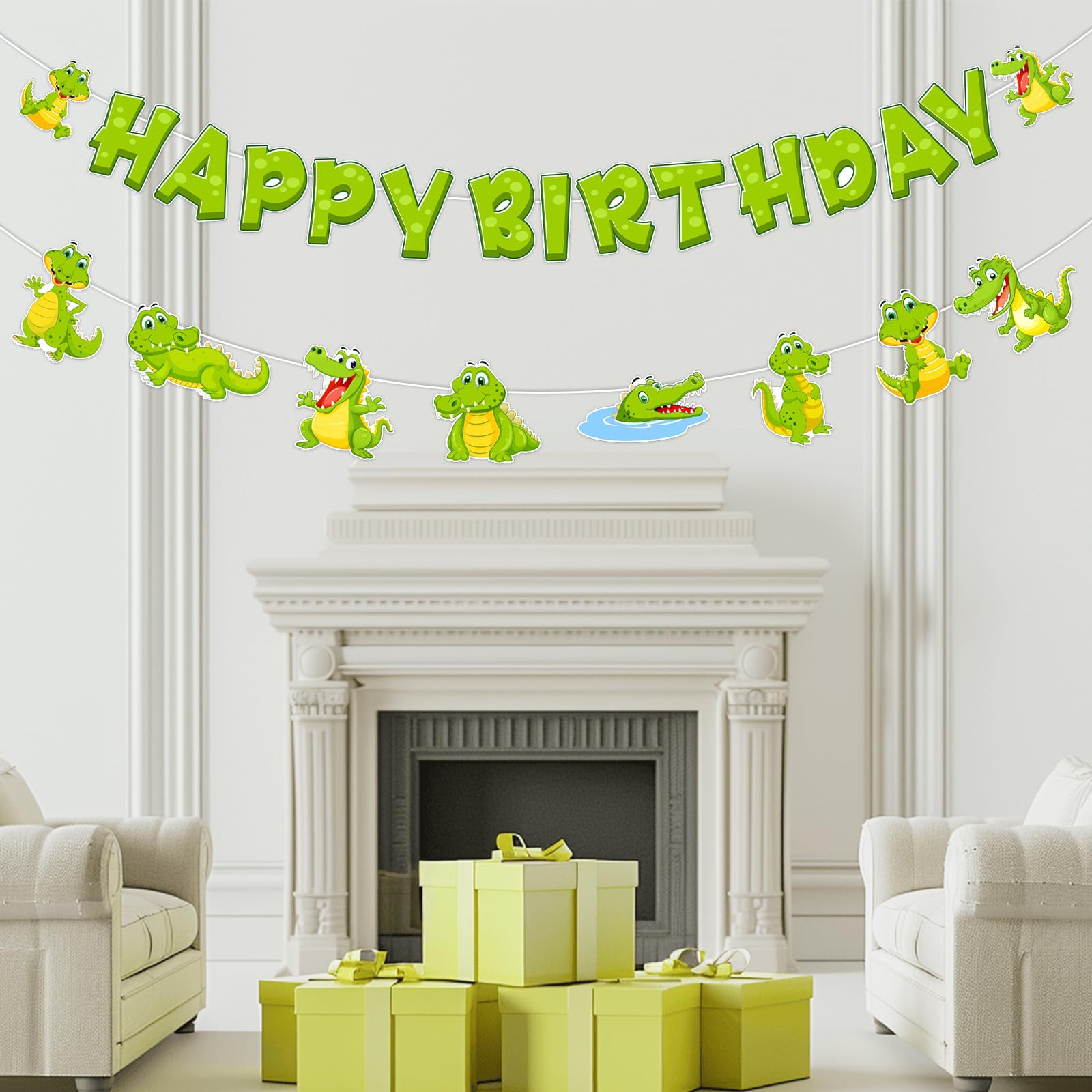 SHADOAMP Alligator Party Decorations – Crocodile Birthday Banner & Garland for Jungle Safari Theme