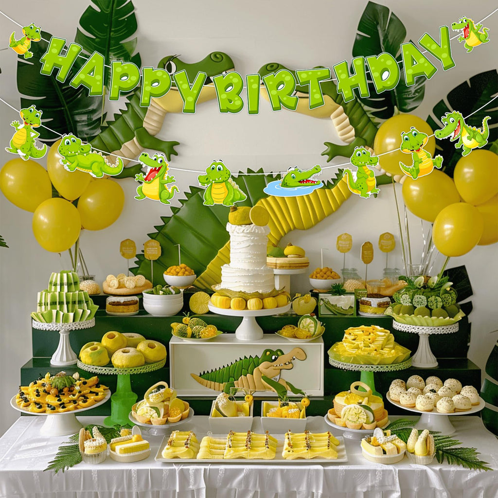SHADOAMP Alligator Party Decorations – Crocodile Birthday Banner & Garland for Jungle Safari Theme