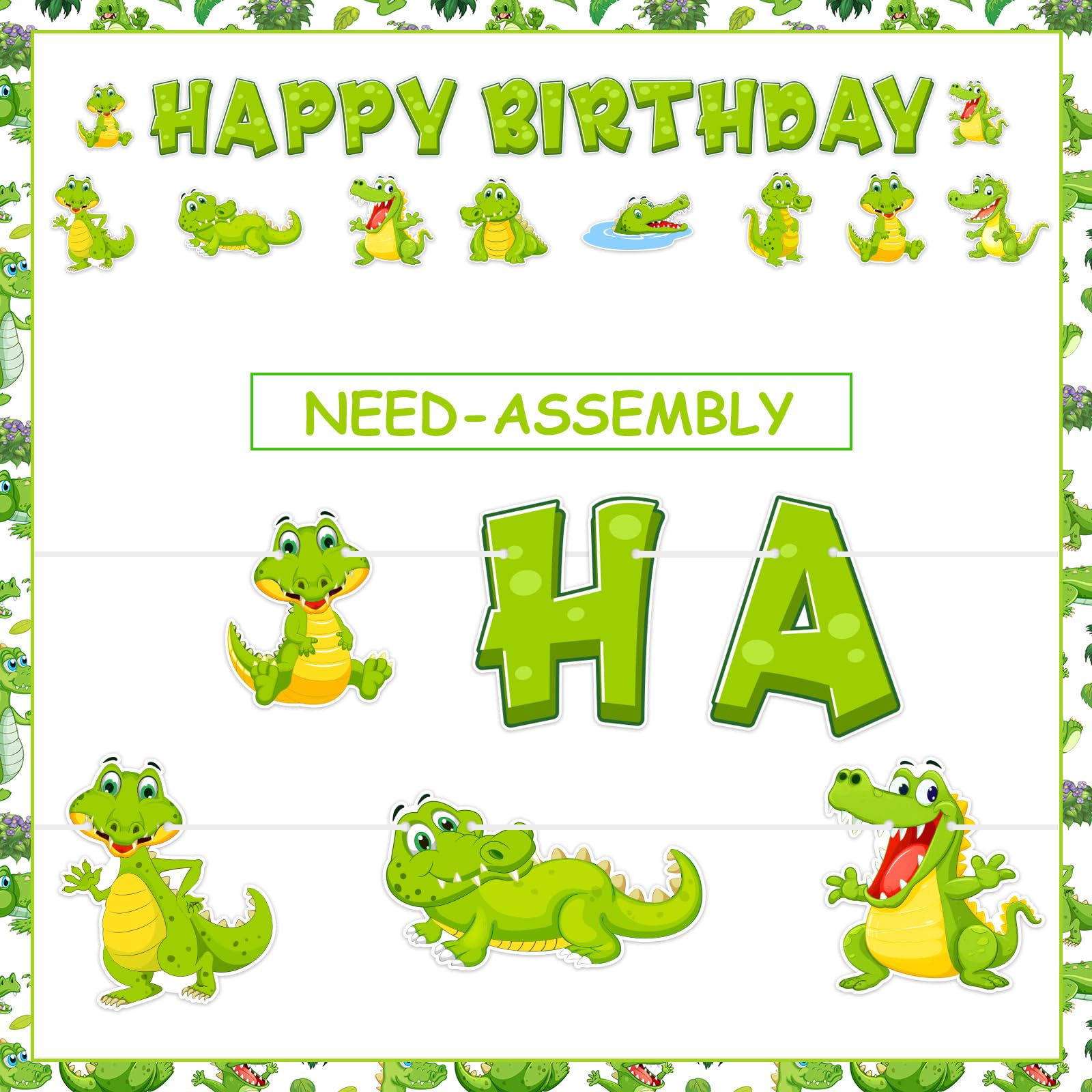 SHADOAMP Alligator Party Decorations – Crocodile Birthday Banner & Garland for Jungle Safari Theme