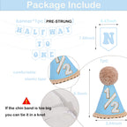 Blue Half Birthday Decorations for Boys | 1/2 Birthday Hat & Pre-Strung Banner by Shanmorine