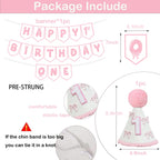 Shanmorine First Birthday Decorations for Girl – Pink Bow Hat & Pre-Stringed ‘HAPPY 1st BIRTHDAY’ Banner