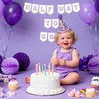 Shanmorine 1/2 Birthday Decorations for Girl – Purple Hat with 3D Butterfly & Half Way to One Banner