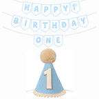 Shanmorine First Birthday Decorations for Boy – Blue Hat & Pre-Strung 1st Birthday Banner