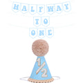 Blue Half Birthday Decorations for Boys | 1/2 Birthday Hat & Pre-Strung Banner by Shanmorine