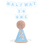 Blue Half Birthday Decorations for Boys | 1/2 Birthday Hat & Pre-Strung Banner by Shanmorine
