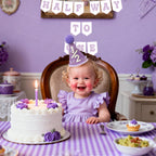 Shanmorine 1/2 Birthday Decorations for Girl – Purple Hat with 3D Butterfly & Half Way to One Banner