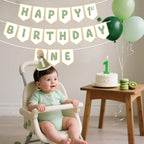 Shanmorine Sage Green 1st Birthday Hat and Pre-Strung Banner