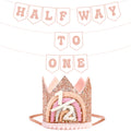 Shanmorine Rose Gold Half Birthday Crown & Half Way to One Banner for Girls | 6 Months BDDecorations