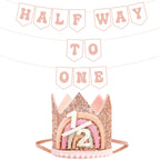 Shanmorine Rose Gold Half Birthday Crown & Half Way to One Banner for Girls | 6 Months BDDecorations