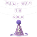 Shanmorine 1/2 Birthday Decorations for Girl – Purple Hat with 3D Butterfly & Half Way to One Banner