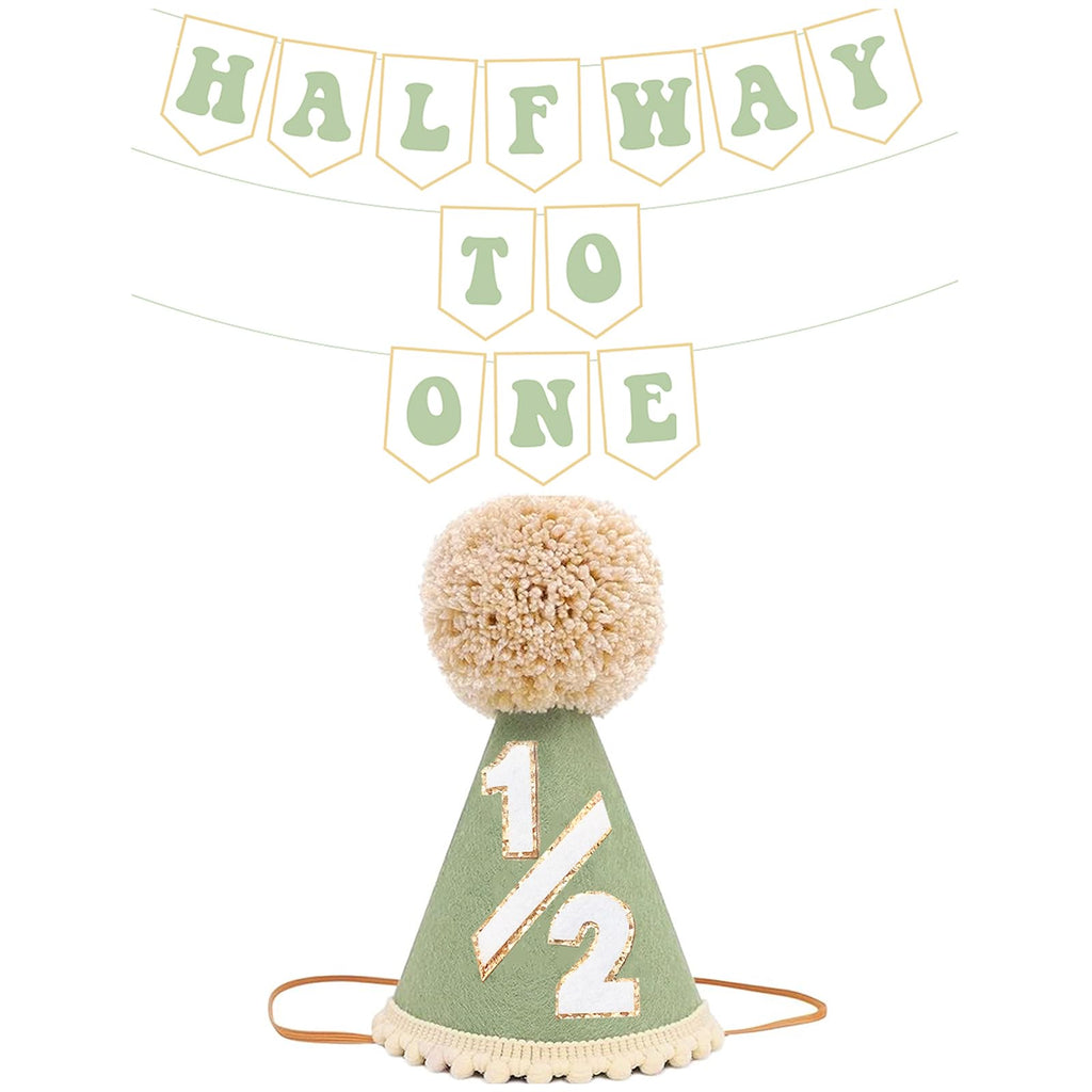 Shanmorine Half Birthday Hat & Pre-Strung Banner – 1/2 Birthday Decorations for Six Months