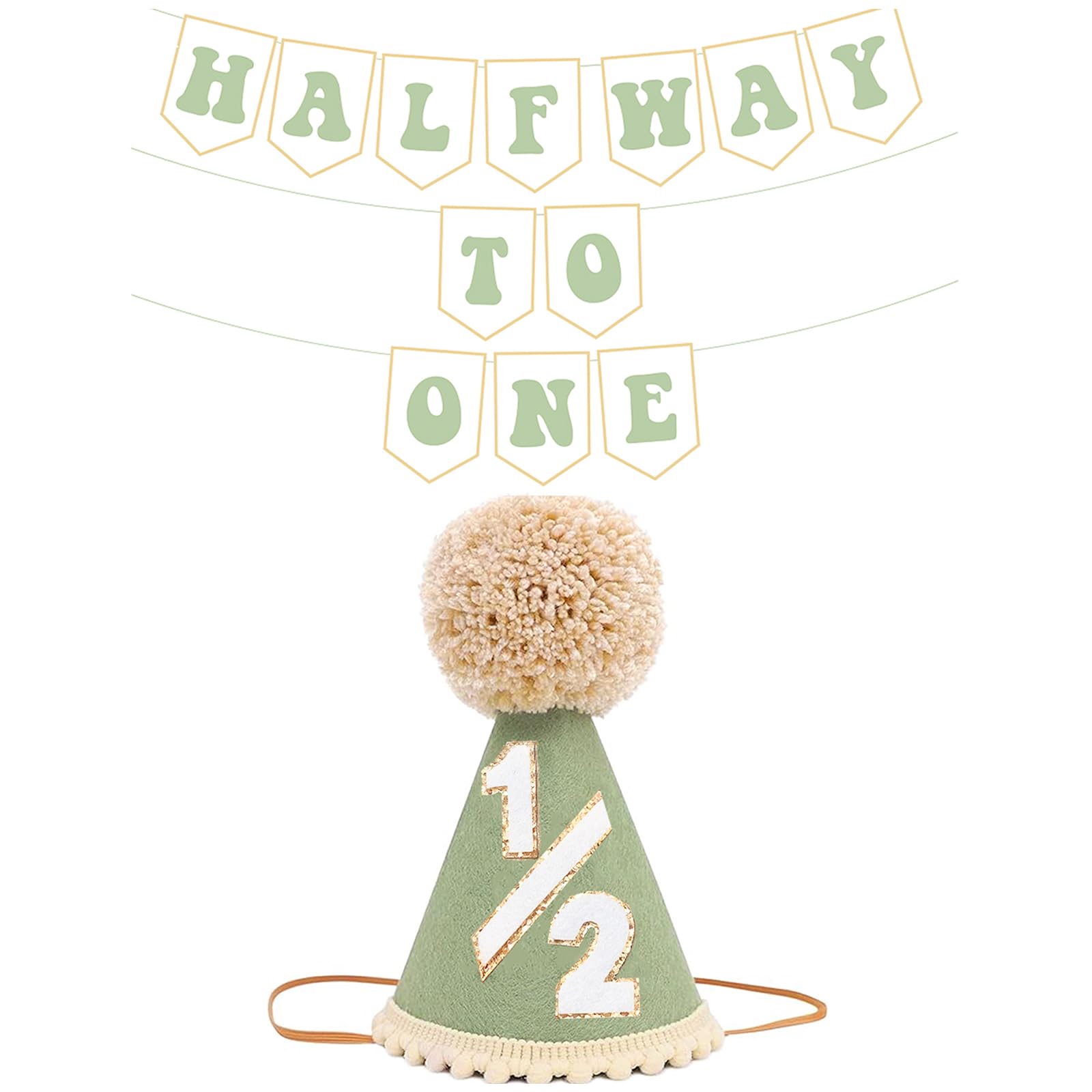Shanmorine Half Birthday Hat & Pre-Strung Banner – 1/2 Birthday Decorations for Six Months