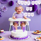Shanmorine 1/2 Birthday Decorations for Girl – Purple Hat with 3D Butterfly & Half Way to One Banner