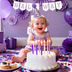 Shanmorine 1/2 Birthday Decorations for Girl – Purple Hat with 3D Butterfly & Half Way to One Banner