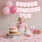 Shanmorine First Birthday Decorations for Girl – Pink Bow Hat & Pre-Stringed ‘HAPPY 1st BIRTHDAY’ Banner