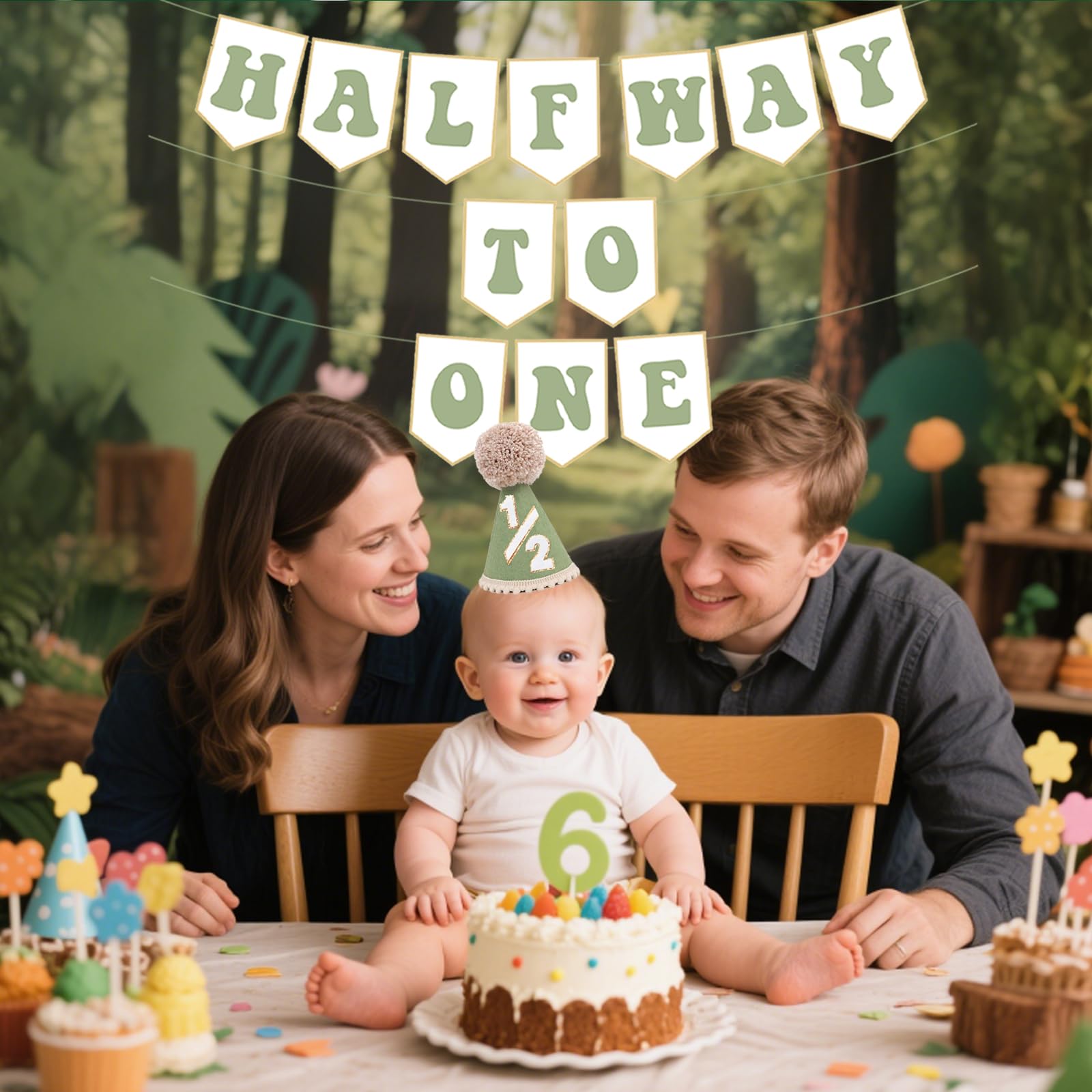 Shanmorine Half Birthday Hat & Pre-Strung Banner – 1/2 Birthday Decorations for Six Months