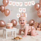 Shanmorine Rose Gold Half Birthday Crown & Half Way to One Banner for Girls | 6 Months BDDecorations
