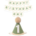Shanmorine Sage Green 1st Birthday Hat and Pre-Strung Banner