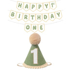Shanmorine Sage Green 1st Birthday Hat and Pre-Strung Banner