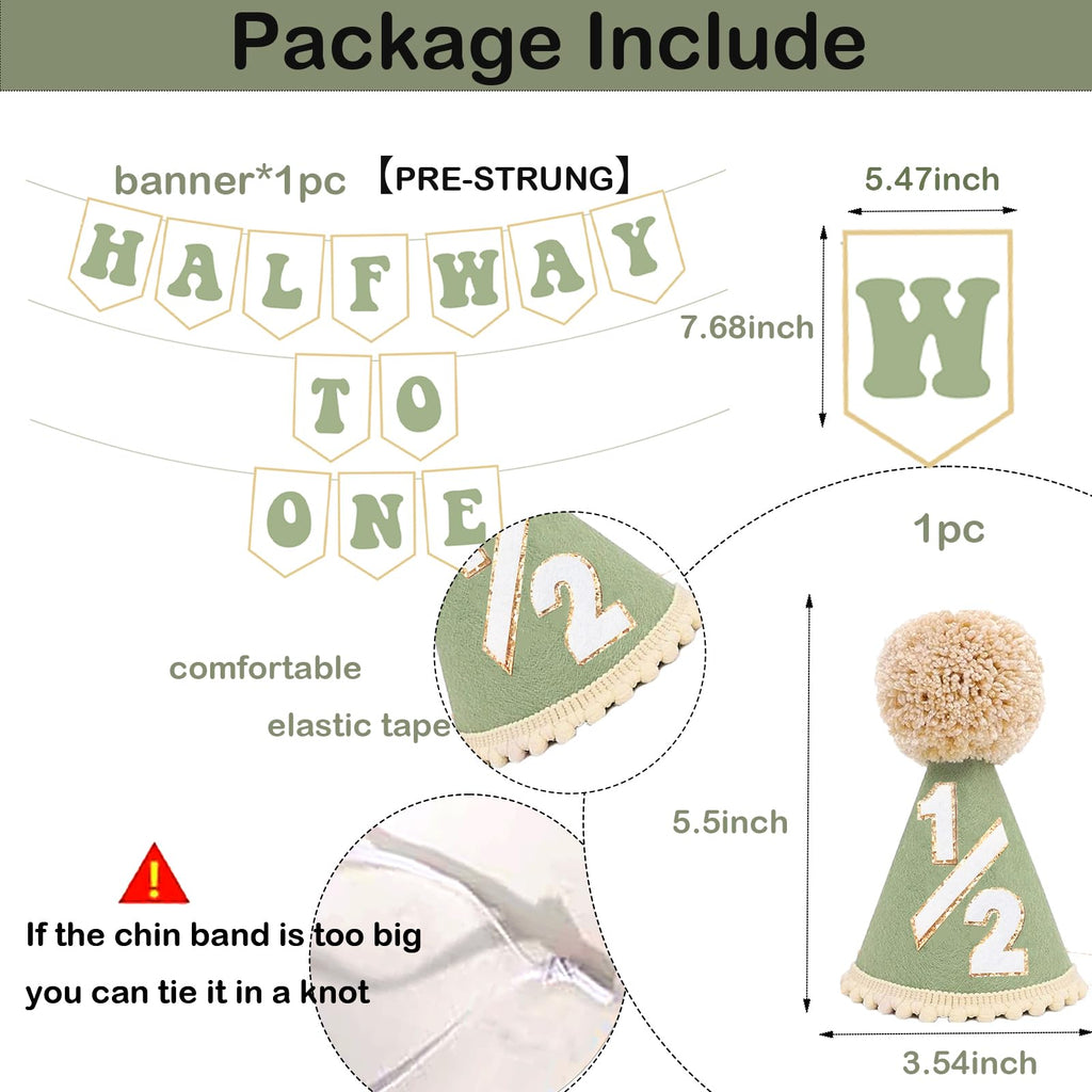Shanmorine Half Birthday Hat & Pre-Strung Banner – 1/2 Birthday Decorations for Six Months