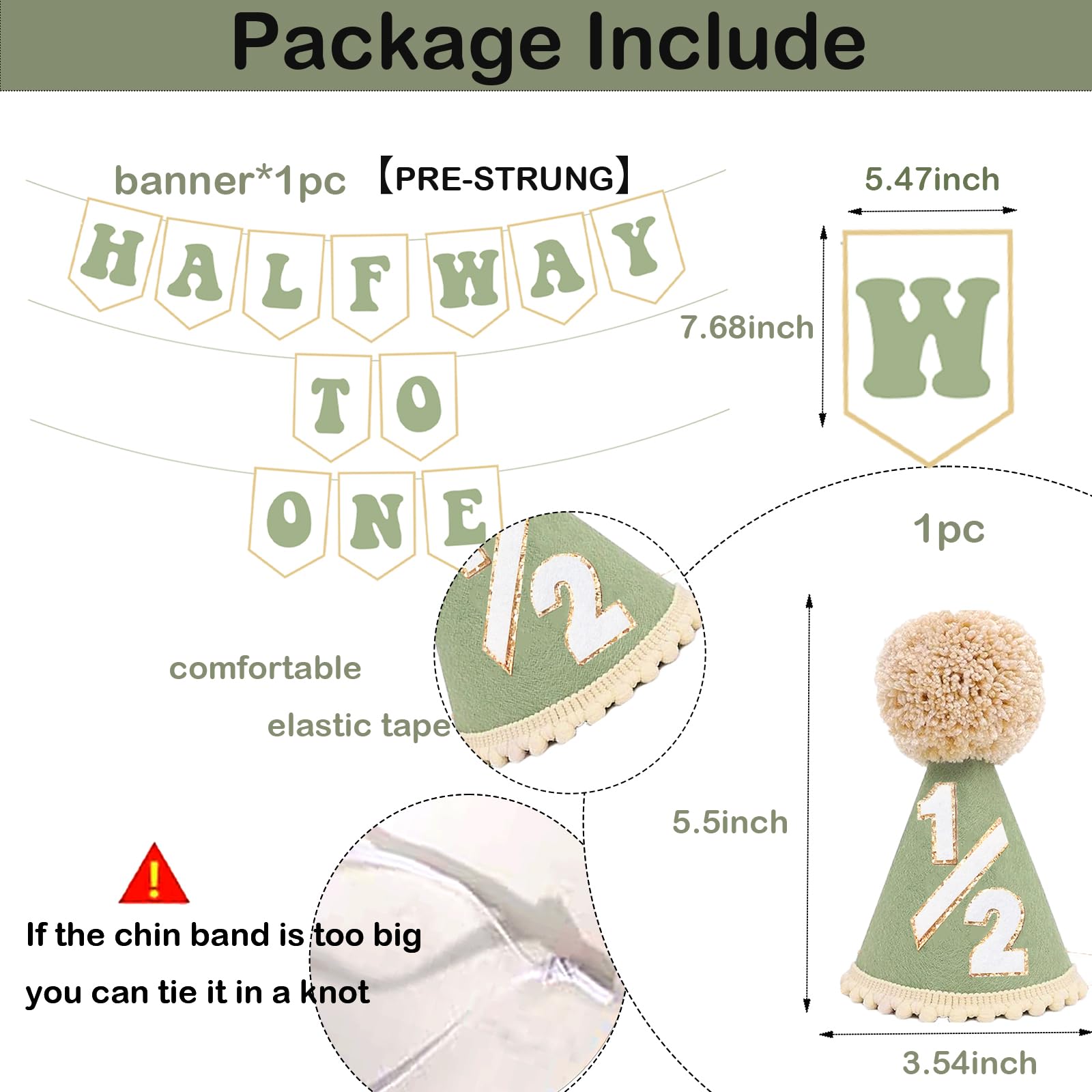 Shanmorine Half Birthday Hat & Pre-Strung Banner – 1/2 Birthday Decorations for Six Months