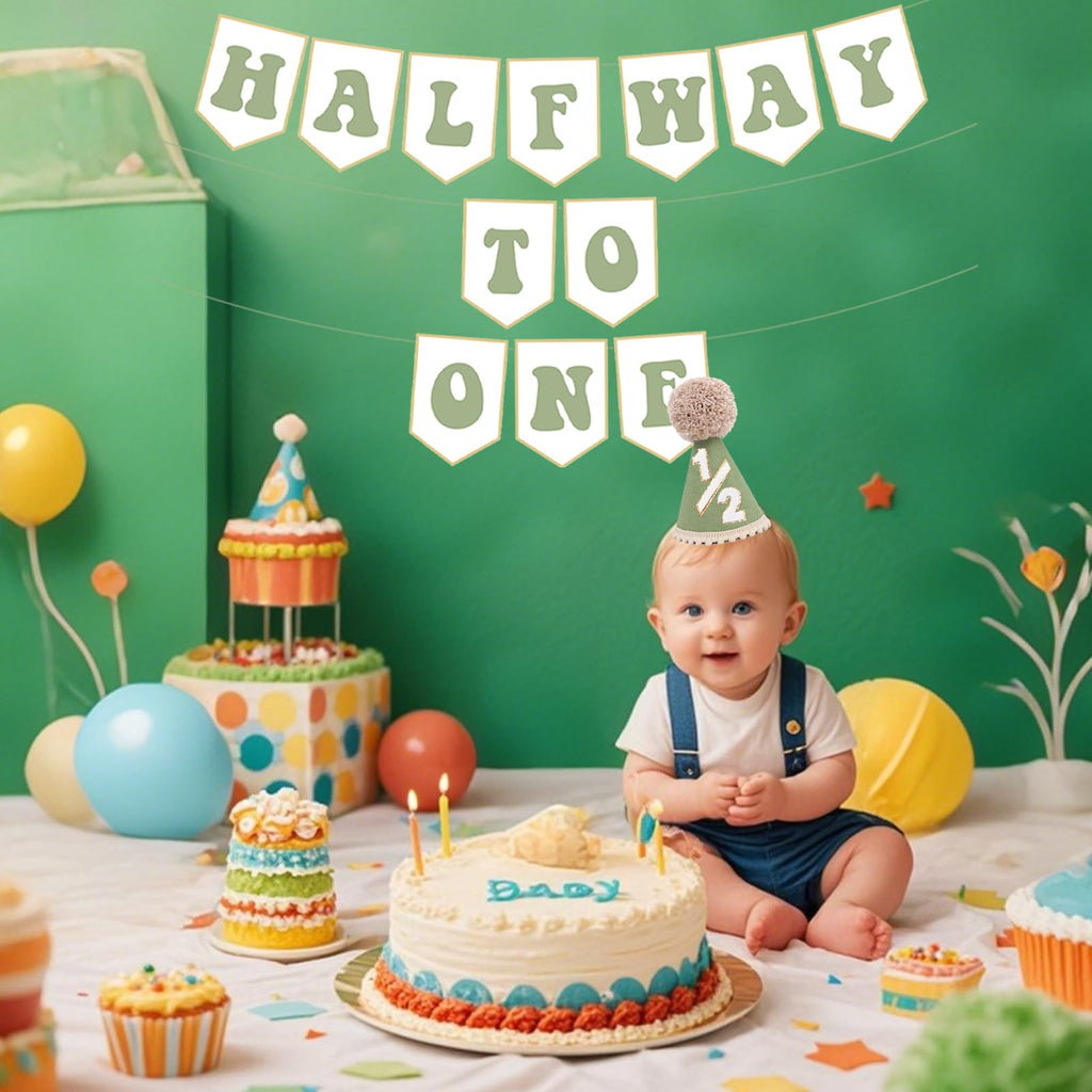 Shanmorine Half Birthday Hat & Pre-Strung Banner – 1/2 Birthday Decorations for Six Months