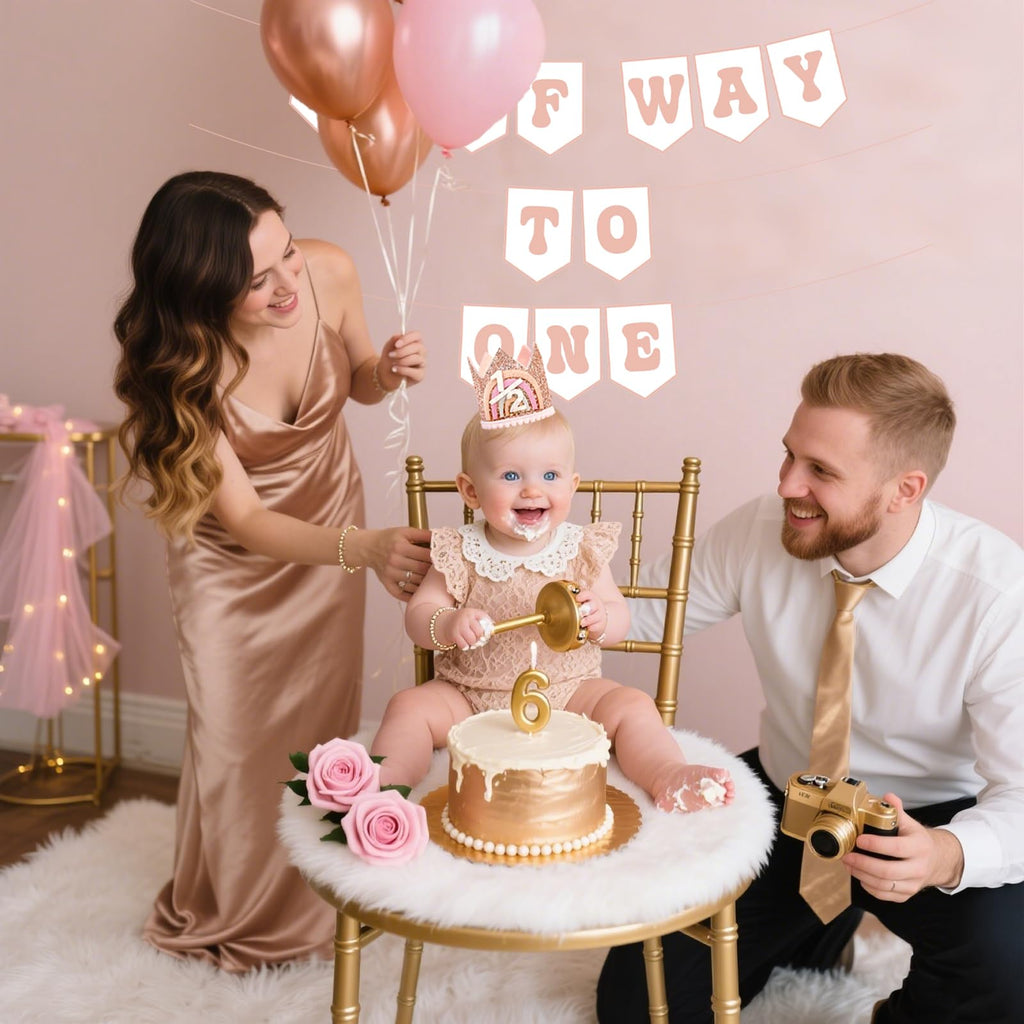Shanmorine Rose Gold Half Birthday Crown & Half Way to One Banner for Girls | 6 Months BDDecorations