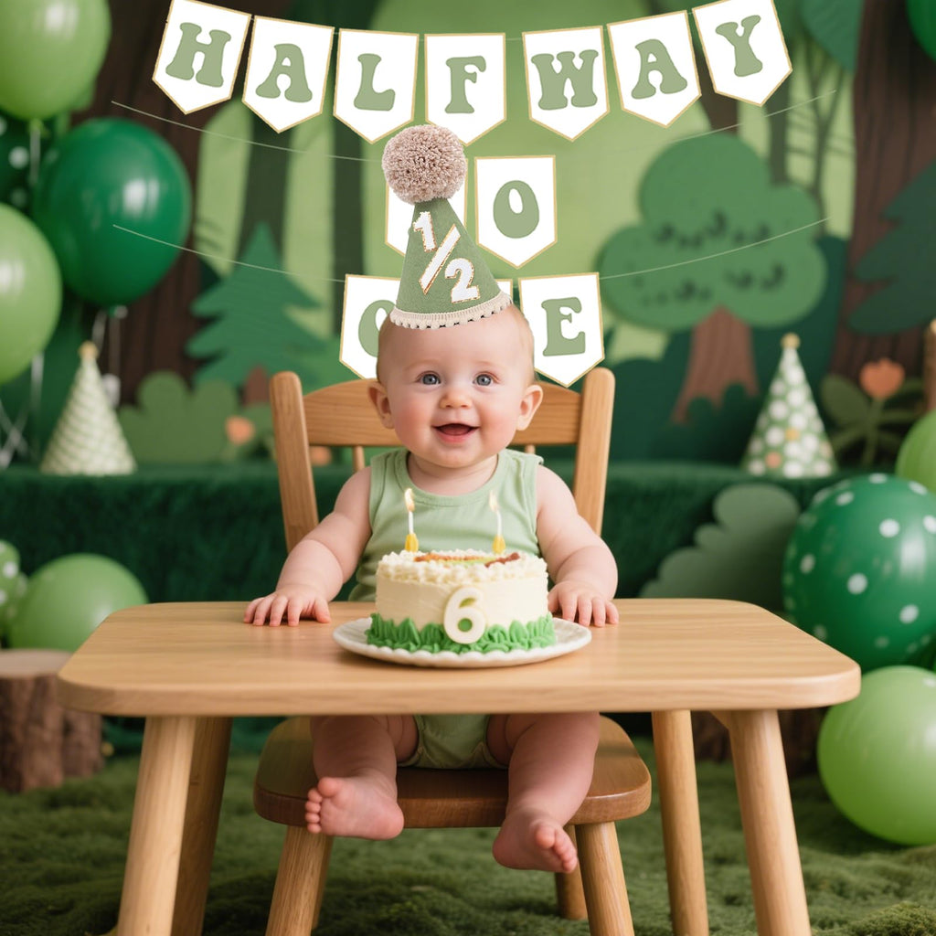 Shanmorine Half Birthday Hat & Pre-Strung Banner – 1/2 Birthday Decorations for Six Months