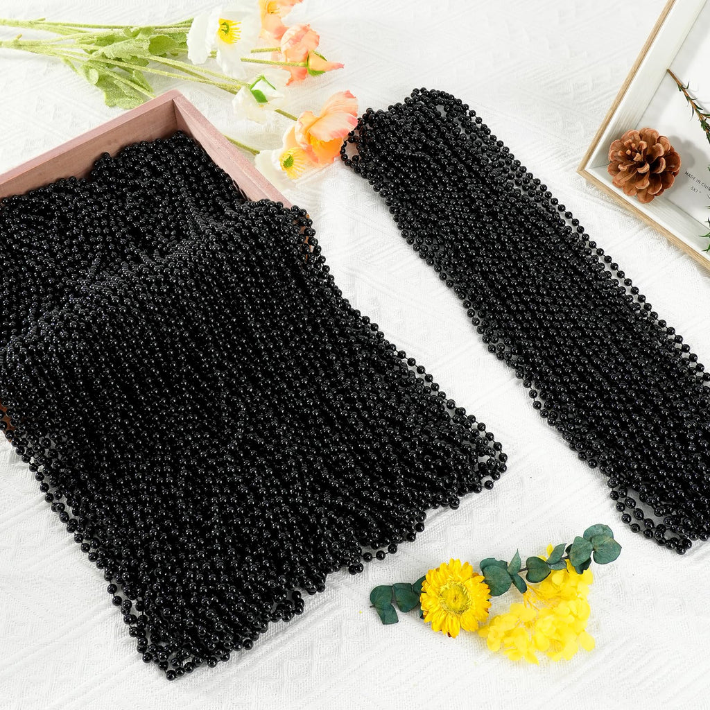 SHAOQINLIN 144 PCS Black Bead Necklaces – 33 Inch Mardi Gras & Party Beads