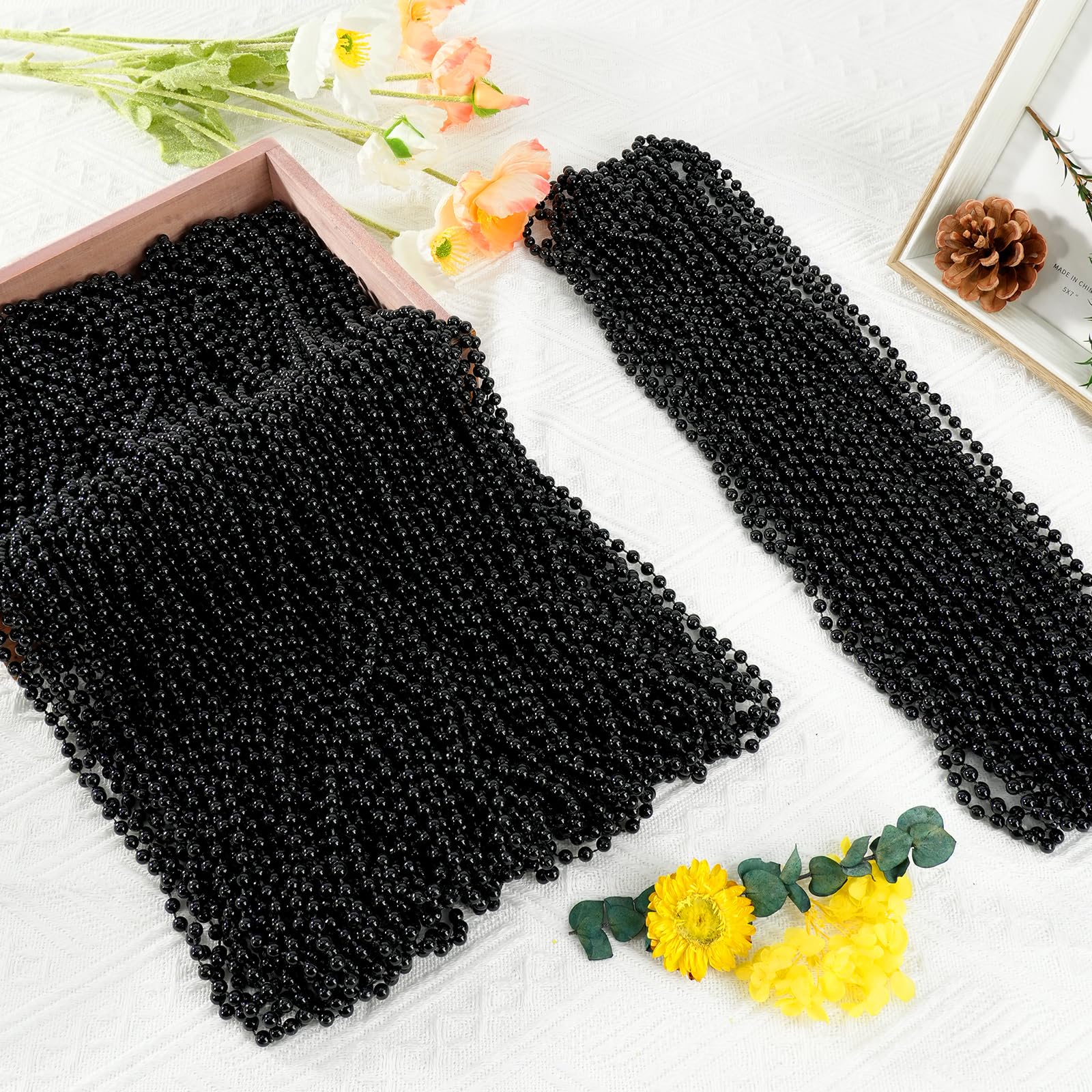 SHAOQINLIN 144 PCS Black Bead Necklaces – 33 Inch Mardi Gras & Party Beads