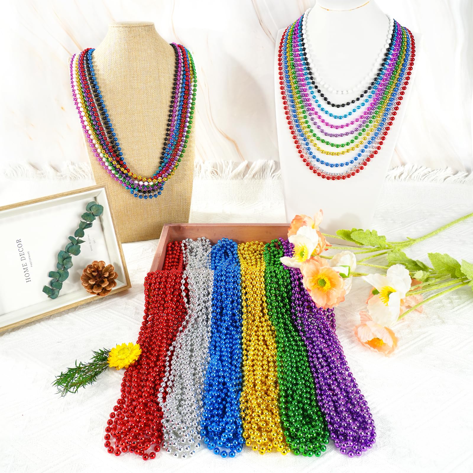 SHAOQINLIN 144 PCS Mardi Gras Beads Necklaces – 33-inch Colorful Party Beads in 12 Colors
