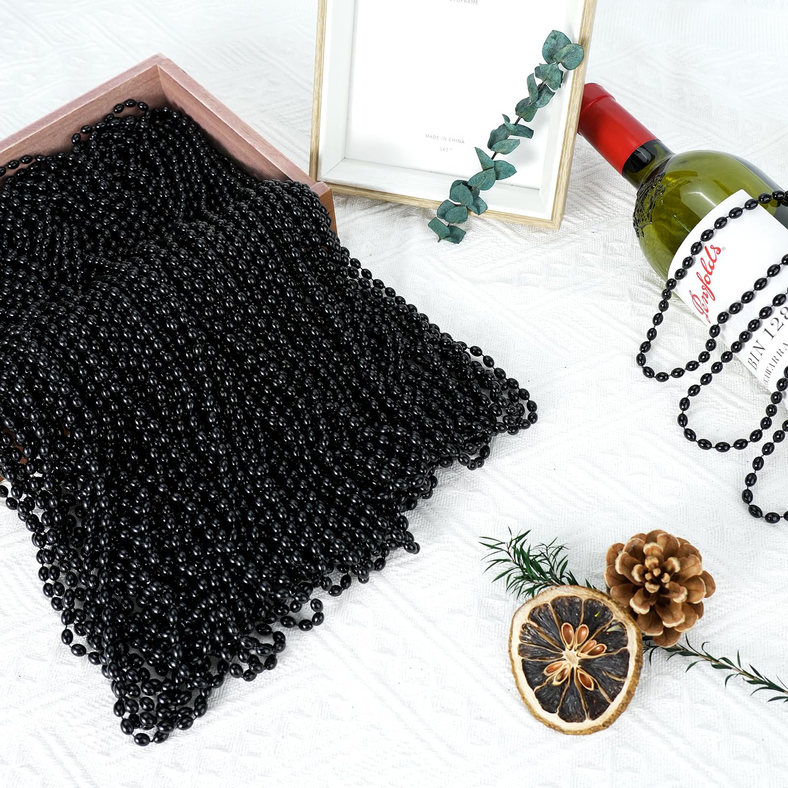 SHAOQINLIN 100 Pcs Black Bead Necklace – 30.5 inch Oval Beads for Mardi Gras, Halloween & Party Favors