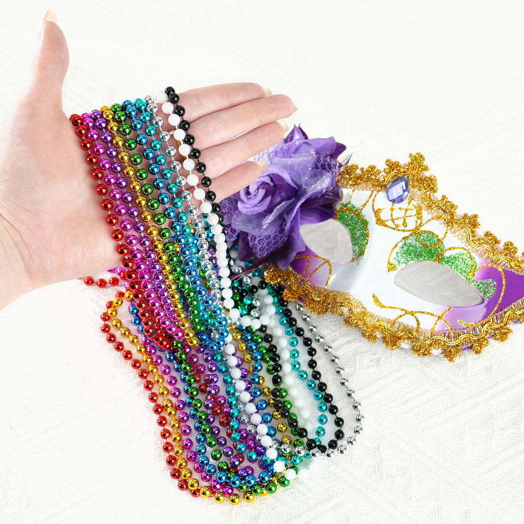 SHAOQINLIN 100 Pcs Mardi Gras Beads Necklaces – 10 Colors, 33-Inch Bulk Party Beads
