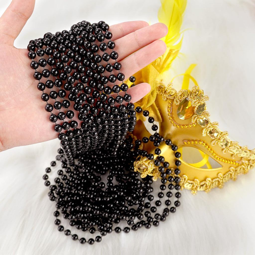 SHAOQINLIN 100 Pcs Black Bead Necklaces – 33in Mardi Gras & Party Beads