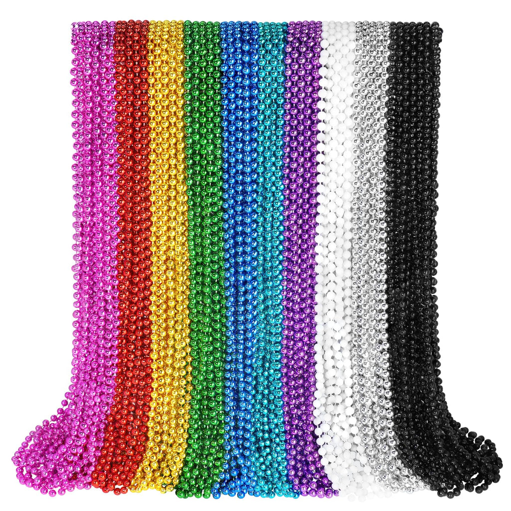 SHAOQINLIN 100 Pcs Mardi Gras Beads Necklaces – 10 Colors, 33-Inch Bulk Party Beads