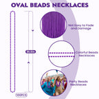 SHAOQINLIN 100 Pcs Purple Mardi Gras Beads – Oval Necklaces, 30.5-Inch Metallic Beaded Party Favors